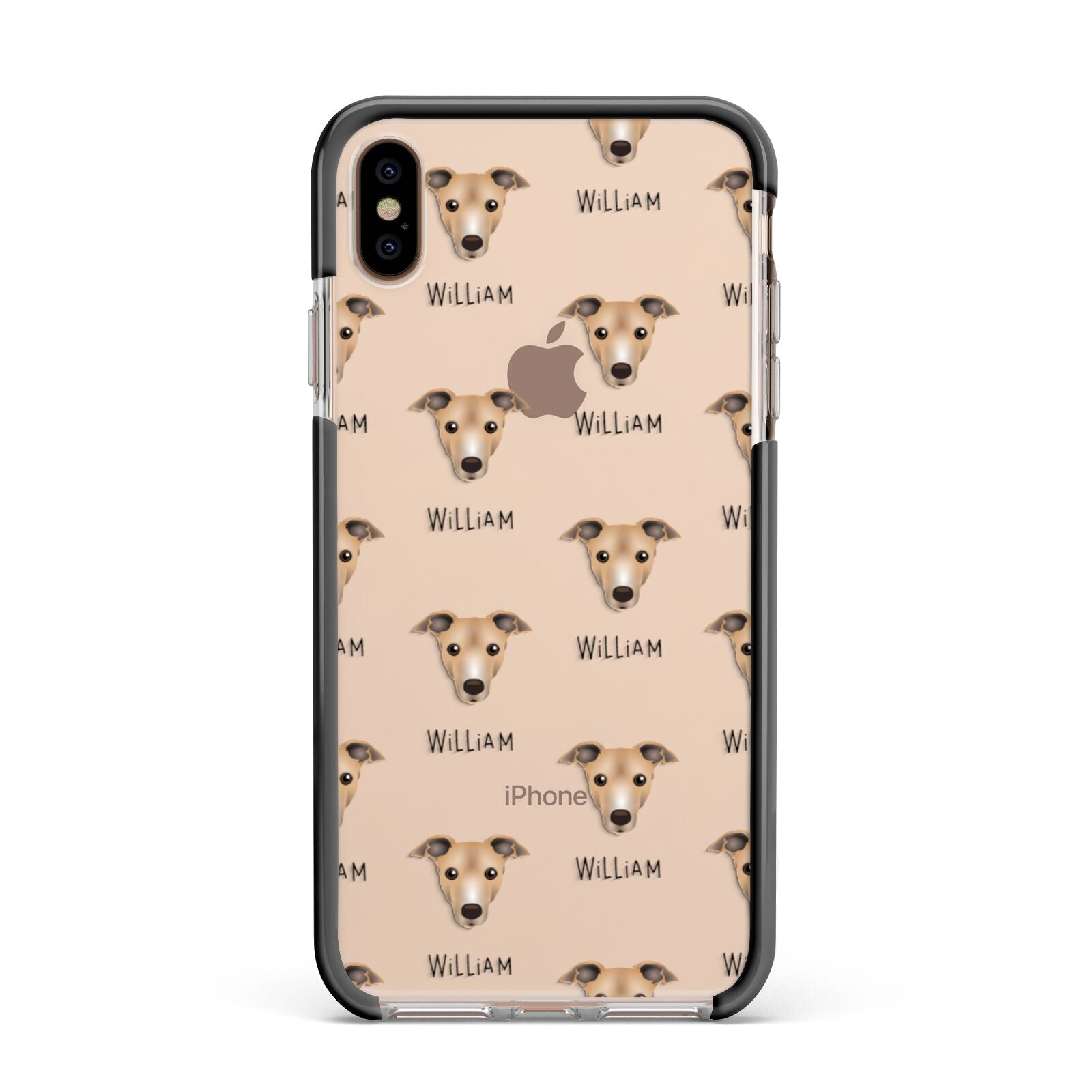 Italian Greyhound Icon with Name Apple iPhone Xs Max Impact Case Black Edge on Gold Phone