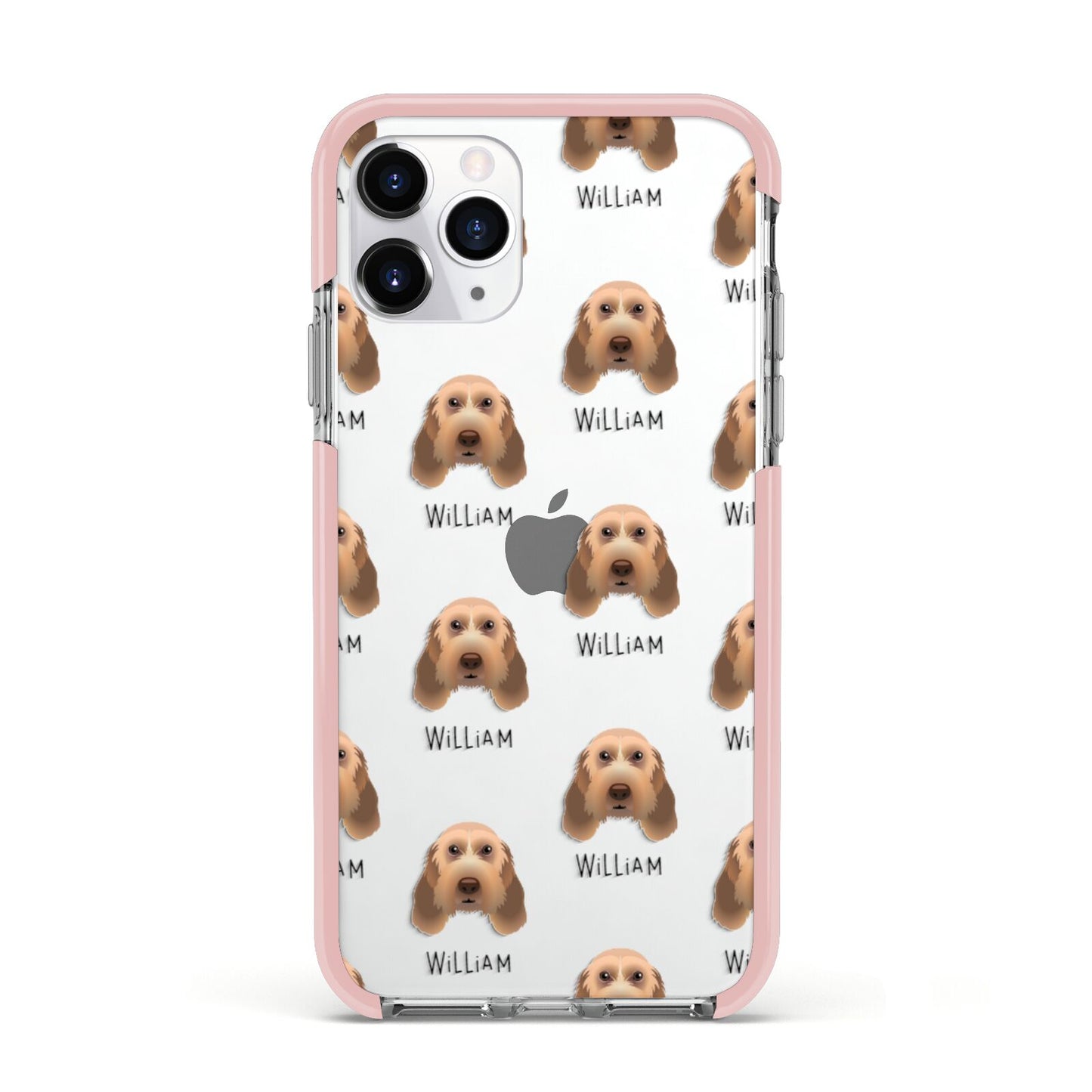 Italian Spinone Icon with Name Apple iPhone 11 Pro in Silver with Pink Impact Case