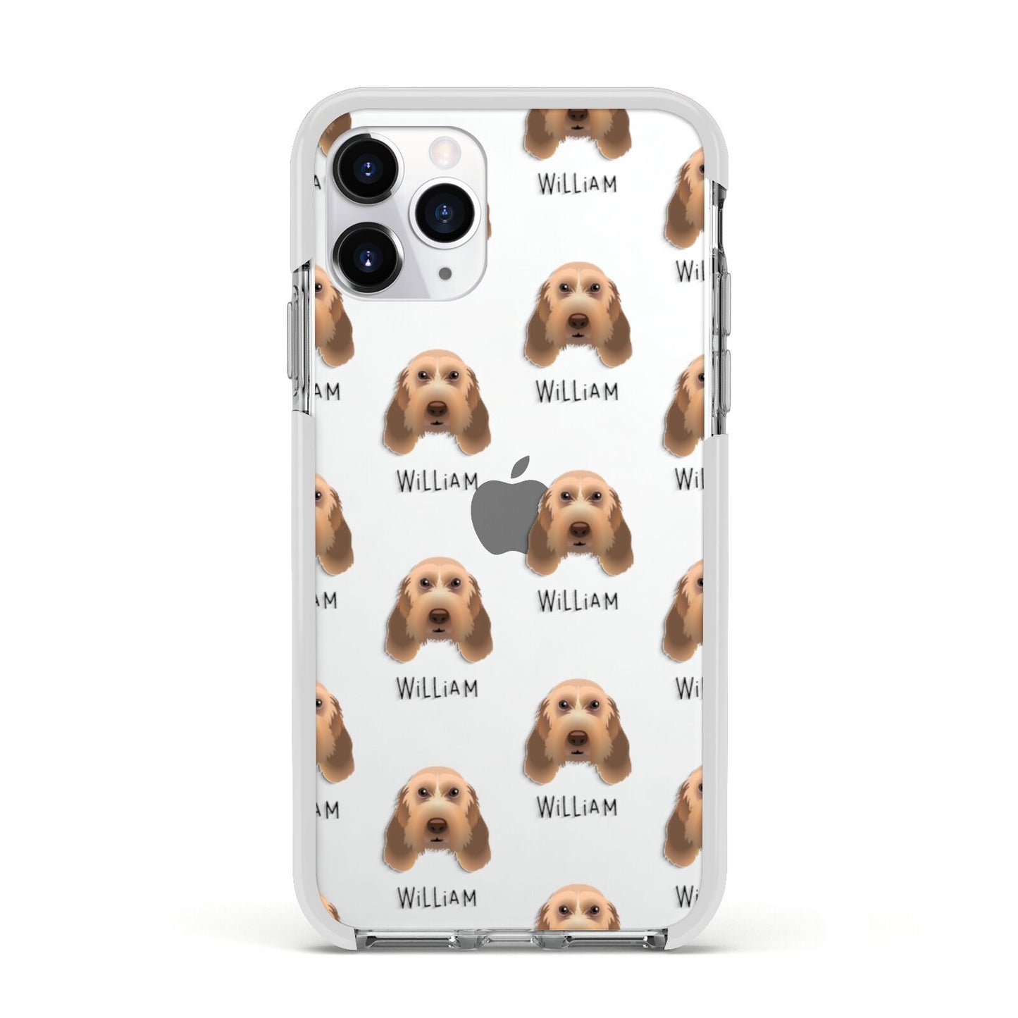 Italian Spinone Icon with Name Apple iPhone 11 Pro in Silver with White Impact Case