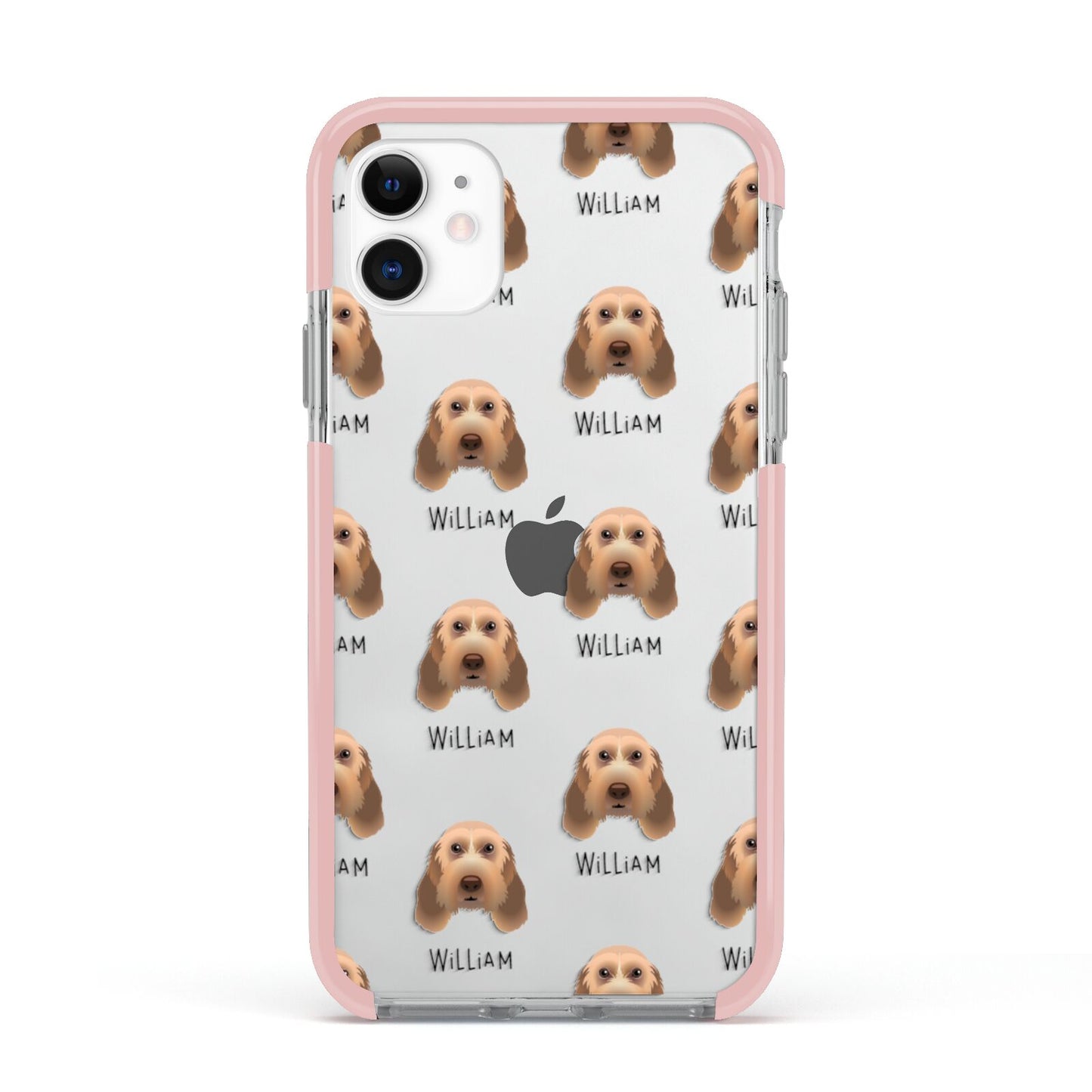 Italian Spinone Icon with Name Apple iPhone 11 in White with Pink Impact Case
