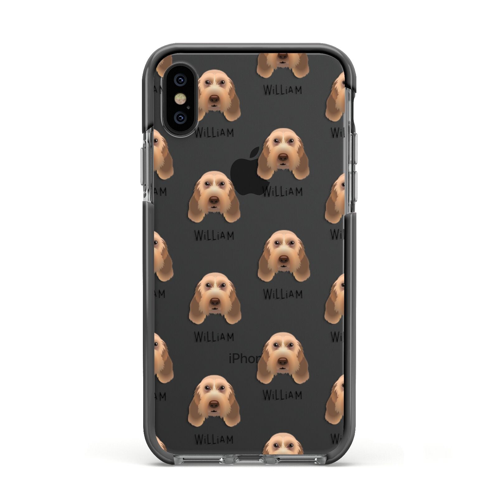 Italian Spinone Icon with Name Apple iPhone Xs Impact Case Black Edge on Black Phone