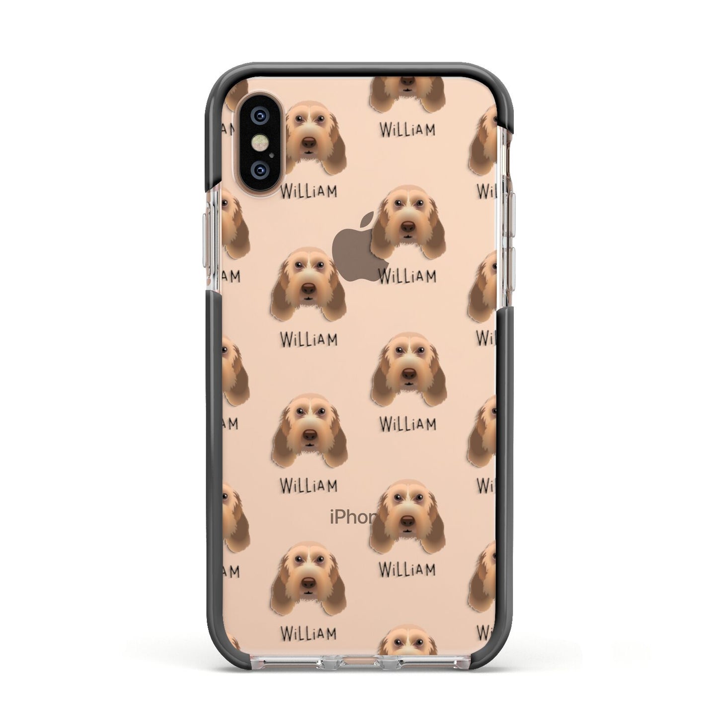 Italian Spinone Icon with Name Apple iPhone Xs Impact Case Black Edge on Gold Phone
