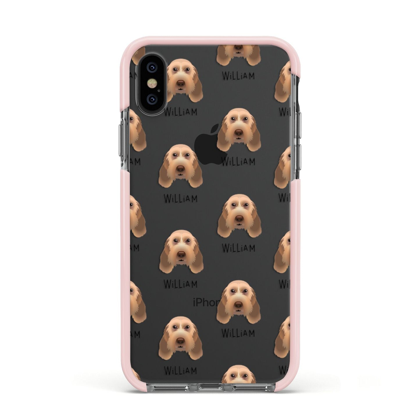 Italian Spinone Icon with Name Apple iPhone Xs Impact Case Pink Edge on Black Phone