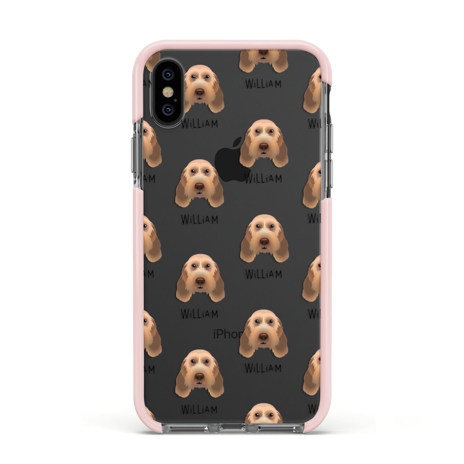 Italian Spinone Icon with Name Apple iPhone Xs Impact Case Pink Edge on Black Phone
