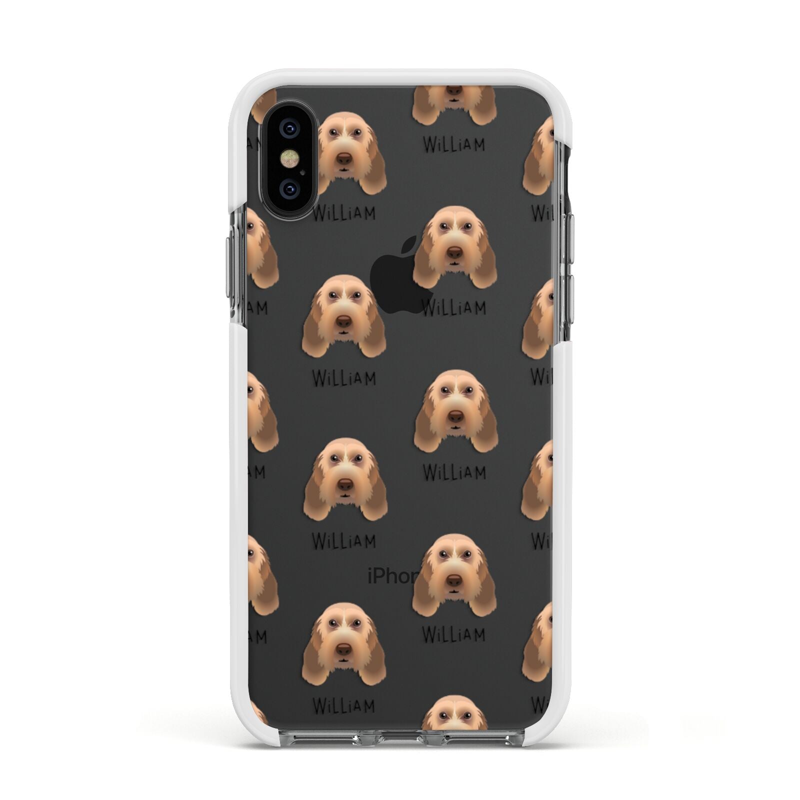 Italian Spinone Icon with Name Apple iPhone Xs Impact Case White Edge on Black Phone