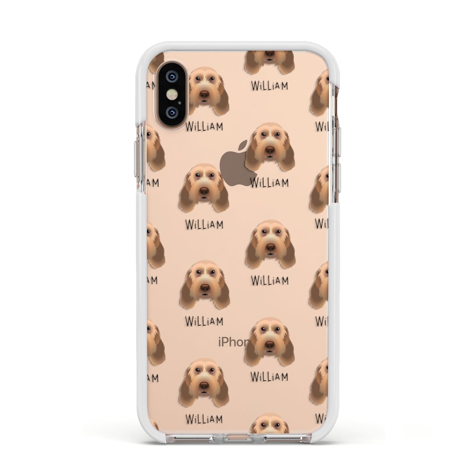 Italian Spinone Icon with Name Apple iPhone Xs Impact Case White Edge on Gold Phone