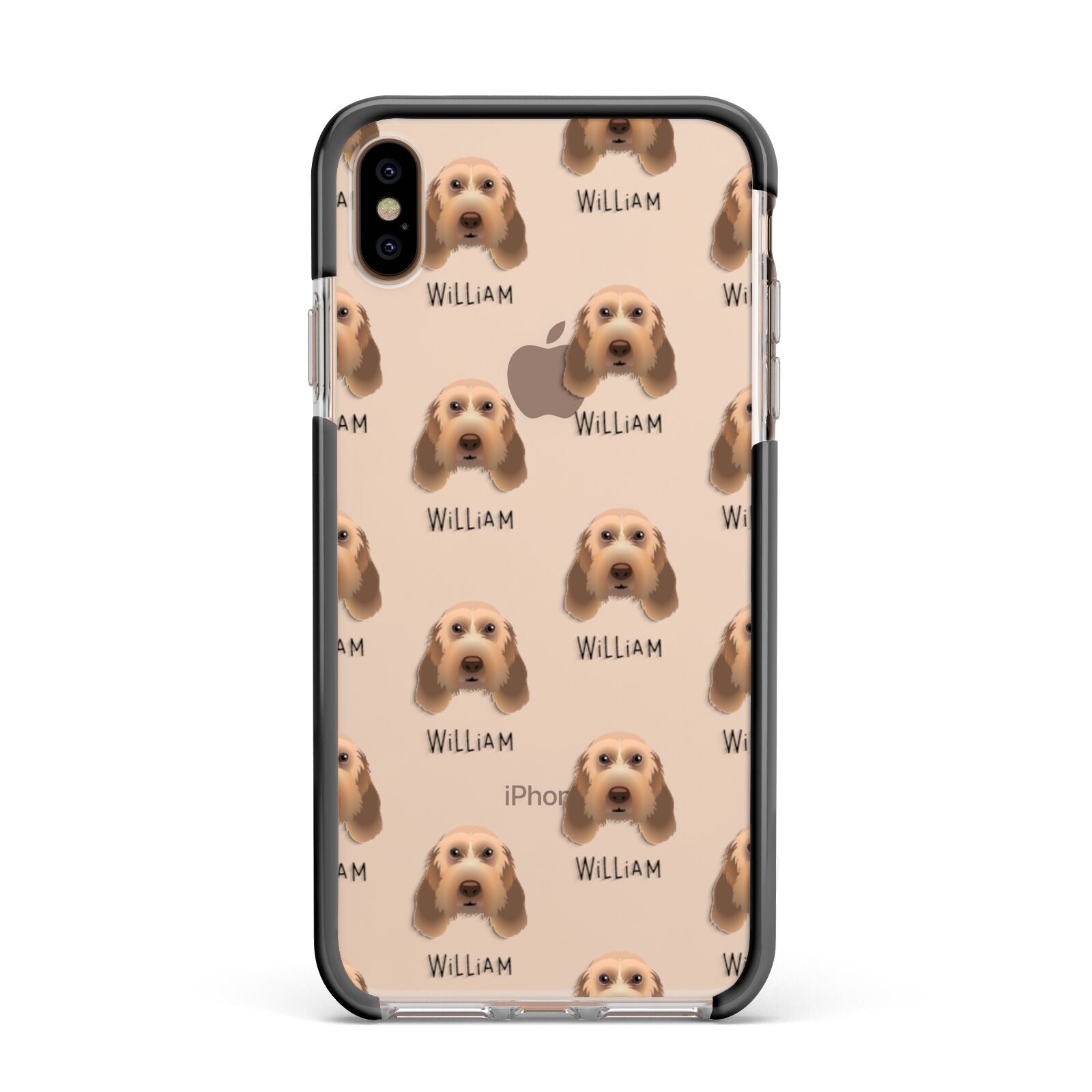 Italian Spinone Icon with Name Apple iPhone Xs Max Impact Case Black Edge on Gold Phone