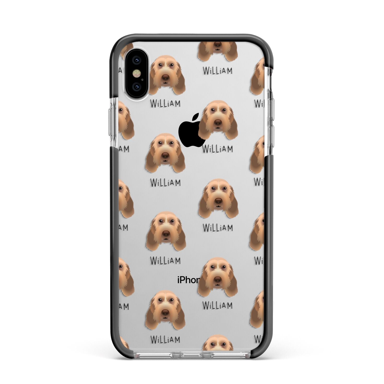 Italian Spinone Icon with Name Apple iPhone Xs Max Impact Case Black Edge on Silver Phone
