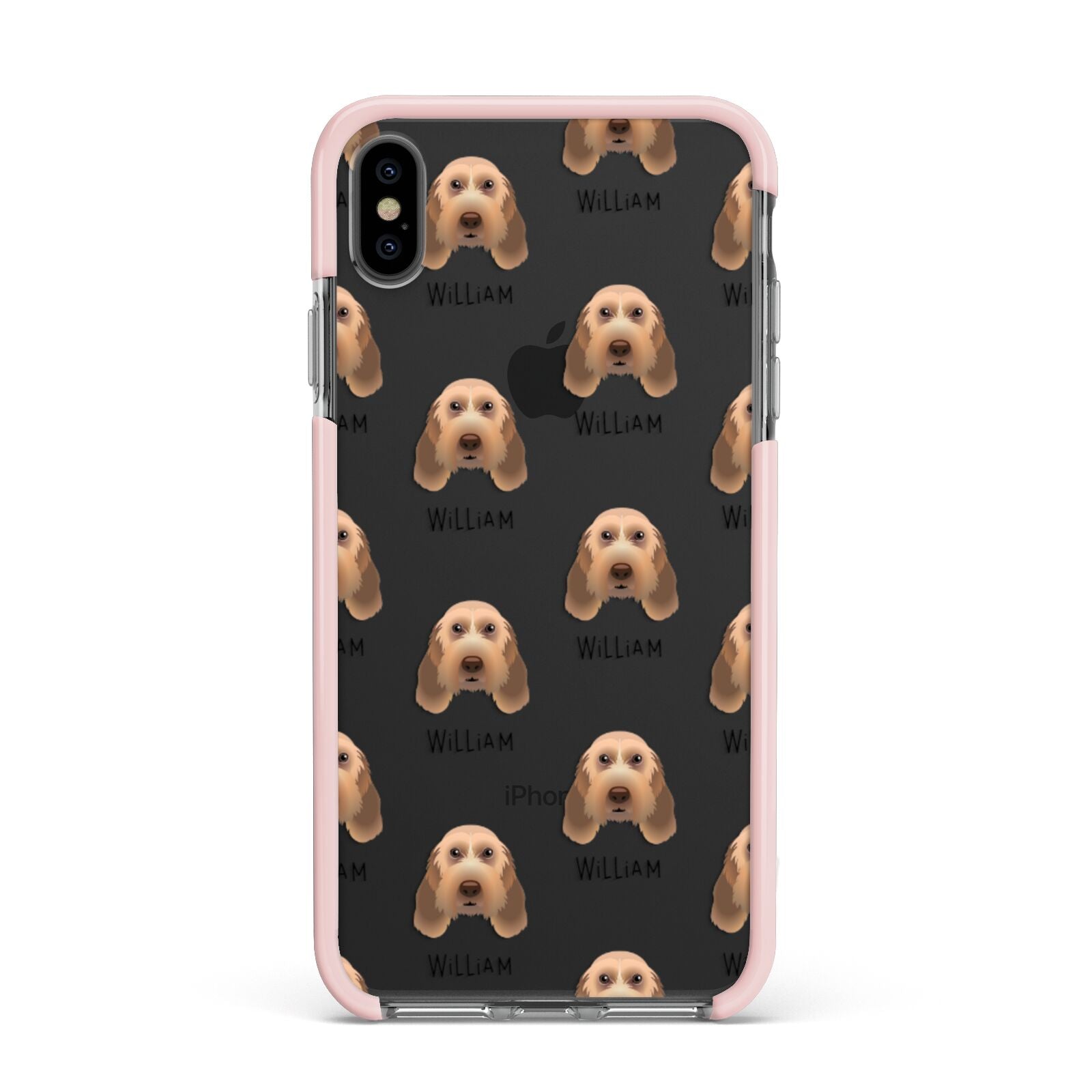 Italian Spinone Icon with Name Apple iPhone Xs Max Impact Case Pink Edge on Black Phone