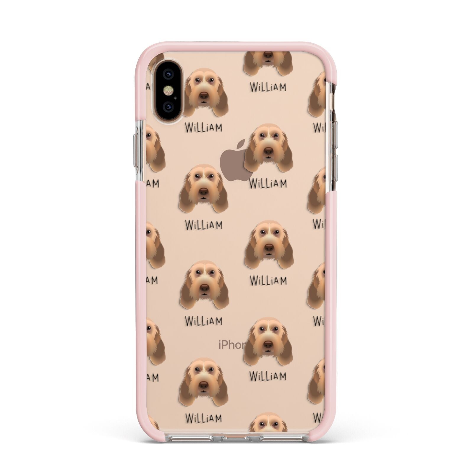 Italian Spinone Icon with Name Apple iPhone Xs Max Impact Case Pink Edge on Gold Phone