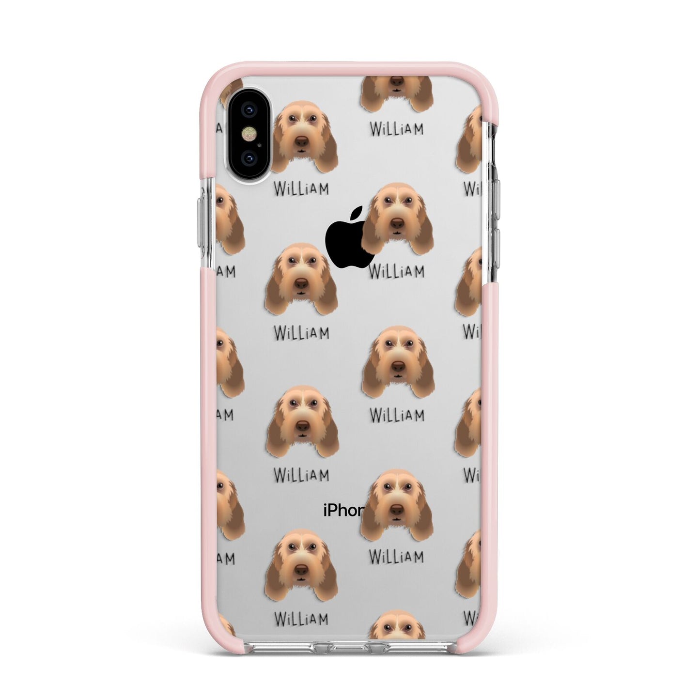 Italian Spinone Icon with Name Apple iPhone Xs Max Impact Case Pink Edge on Silver Phone