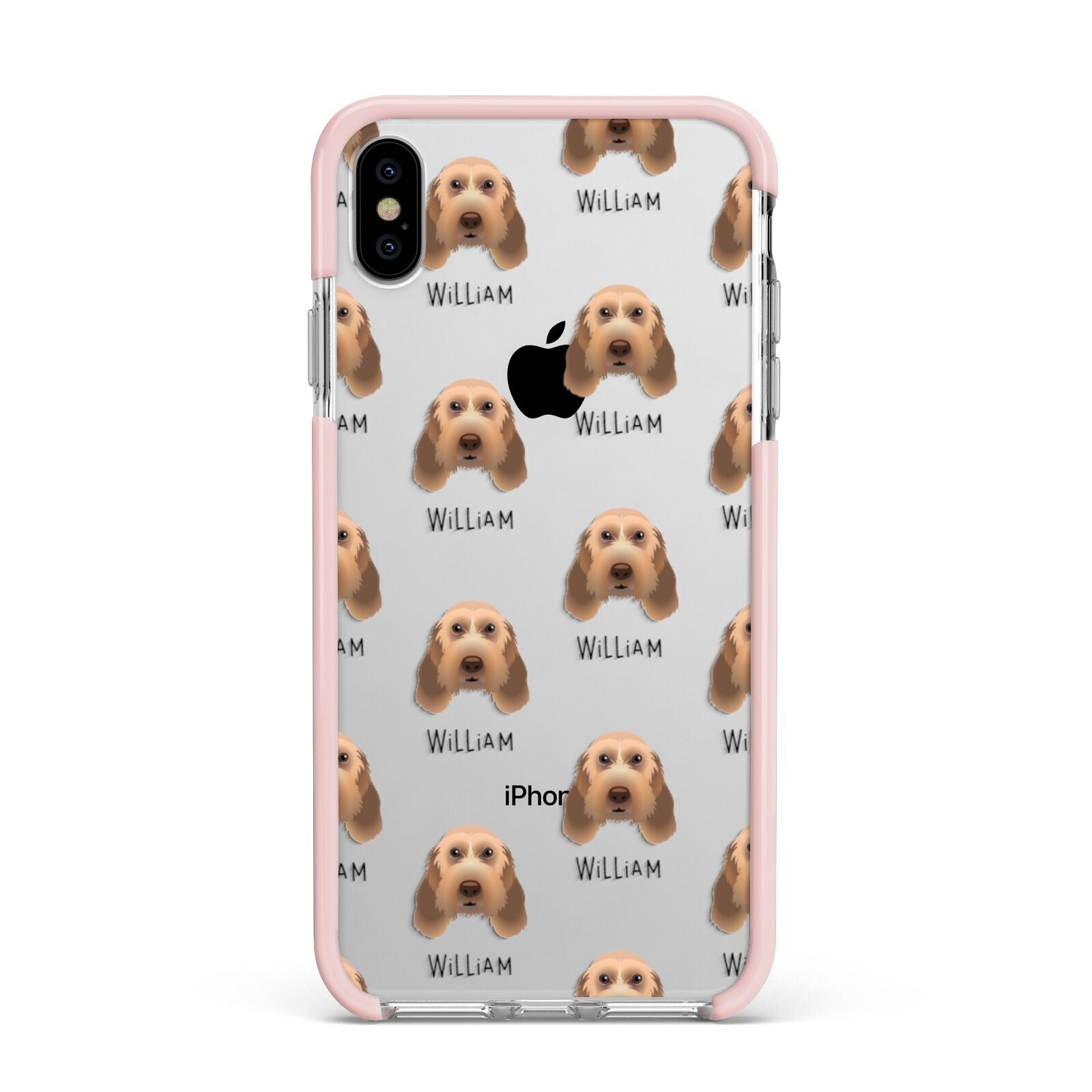 Italian Spinone Icon with Name Apple iPhone Xs Max Impact Case Pink Edge on Silver Phone