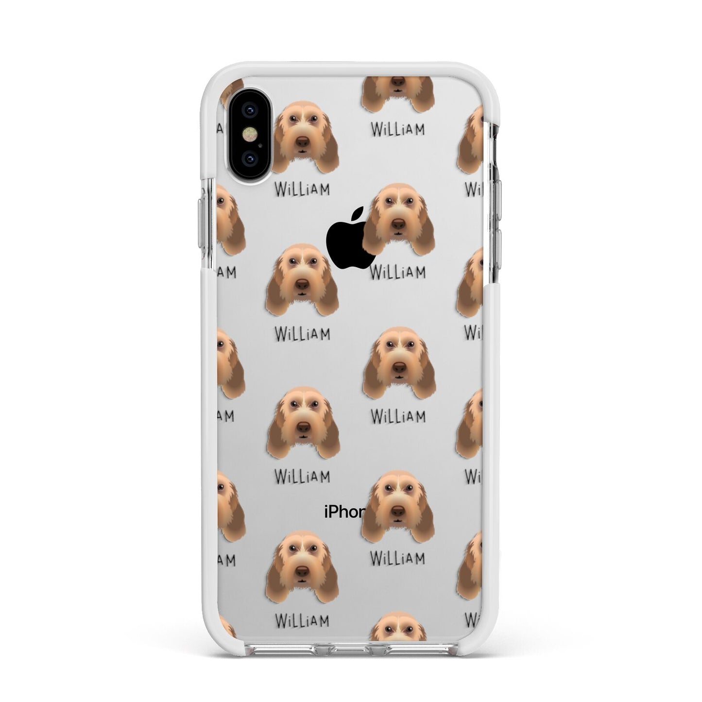 Italian Spinone Icon with Name Apple iPhone Xs Max Impact Case White Edge on Silver Phone