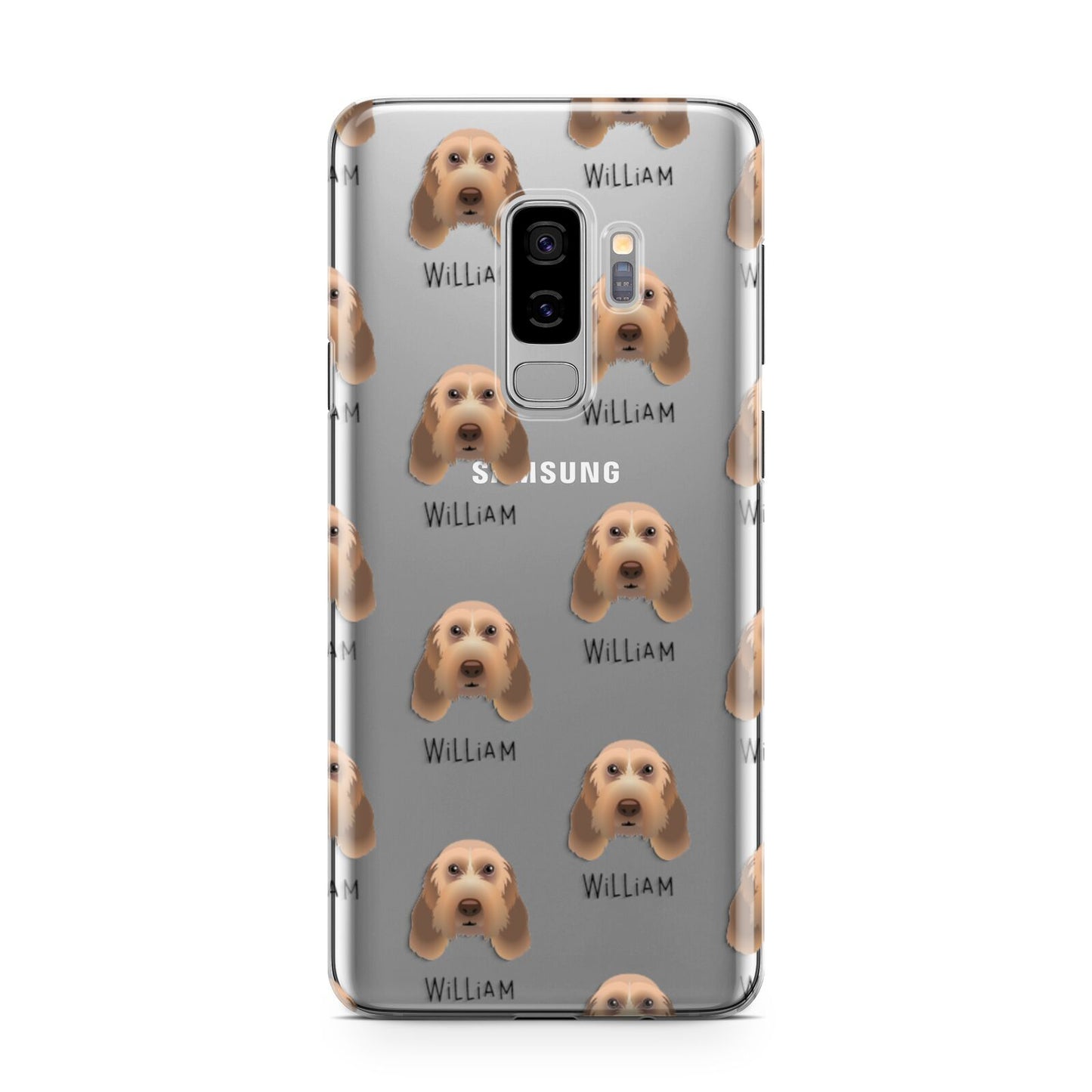 Italian Spinone Icon with Name Samsung Galaxy S9 Plus Case on Silver phone