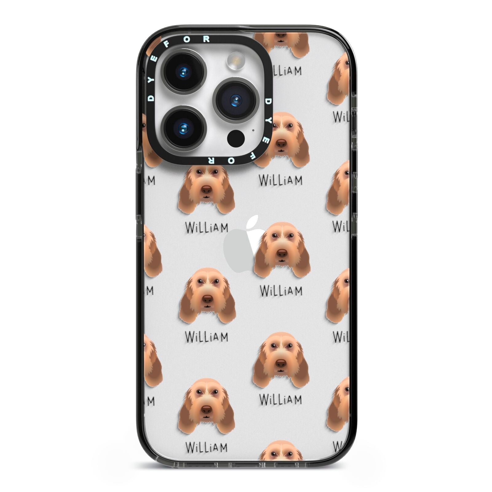 Italian Spinone Icon with Name iPhone 14 Pro Black Impact Case on Silver phone