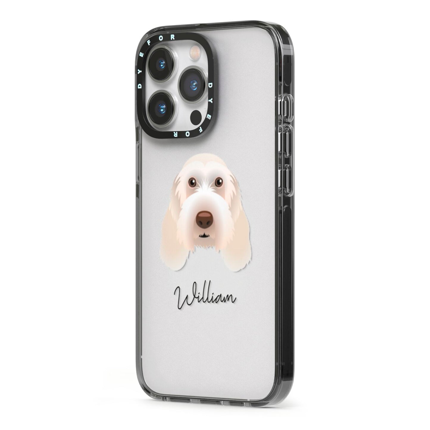 Italian Spinone Personalised iPhone 13 Pro Black Impact Case Side Angle on Silver phone