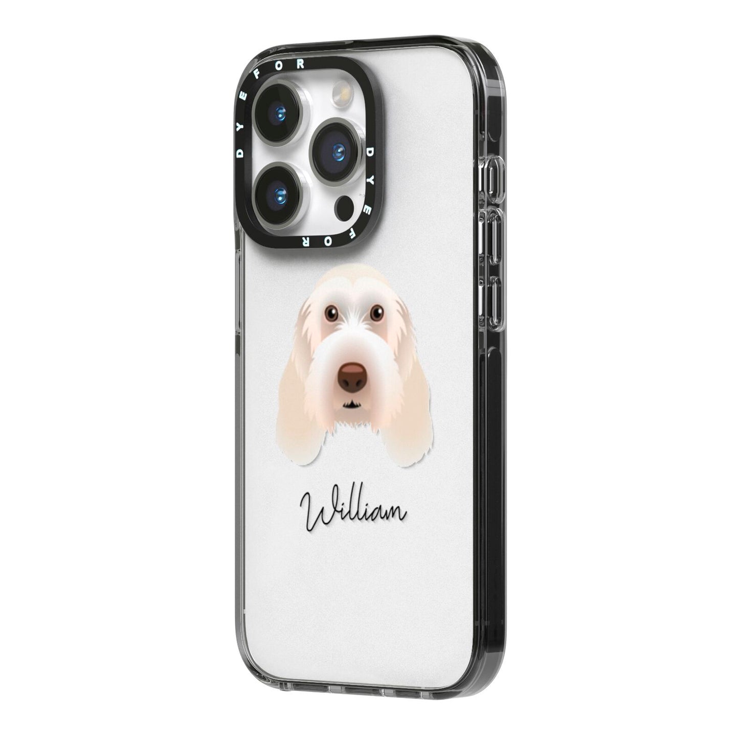 Italian Spinone Personalised iPhone 14 Pro Black Impact Case Side Angle on Silver phone