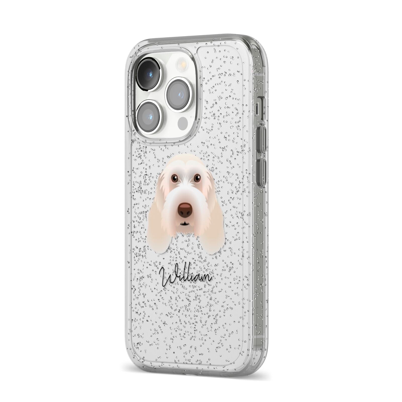 Italian Spinone Personalised iPhone 14 Pro Glitter Tough Case Silver Angled Image