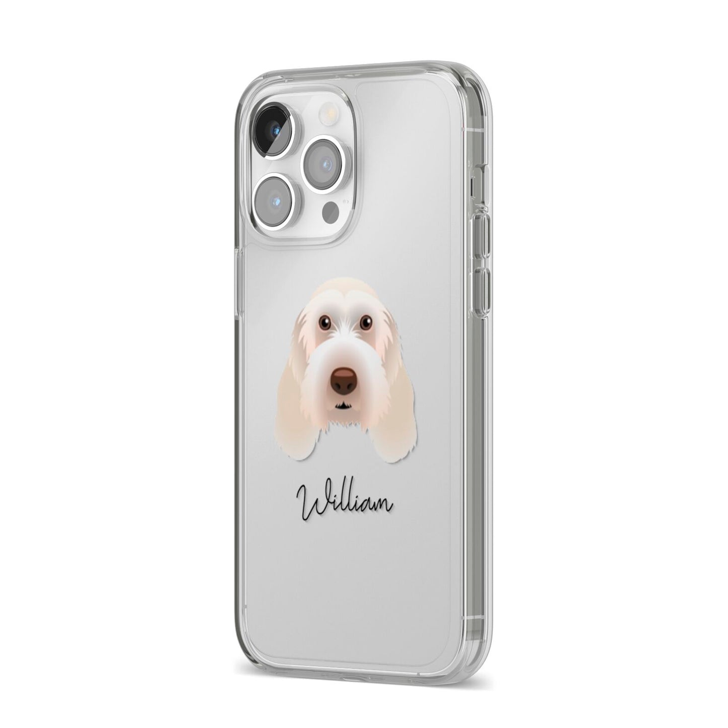 Italian Spinone Personalised iPhone 14 Pro Max Clear Tough Case Silver Angled Image