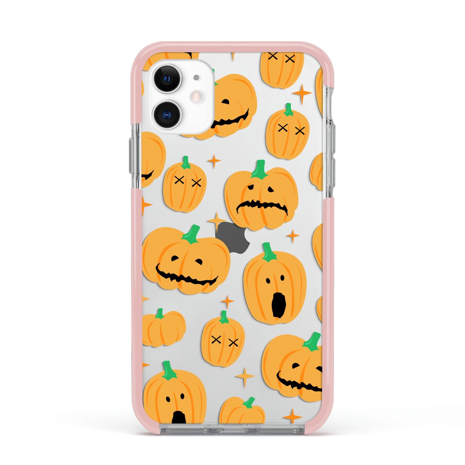 Jack O Lanterns with Transparent Background Apple iPhone 11 in White with Pink Impact Case