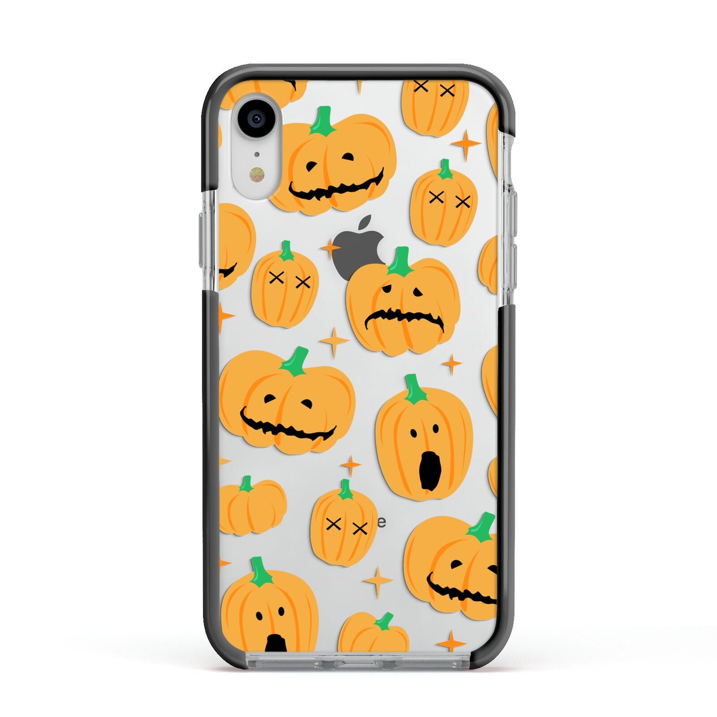 Jack O Lanterns with Transparent Background Apple iPhone XR Impact Case Black Edge on Silver Phone