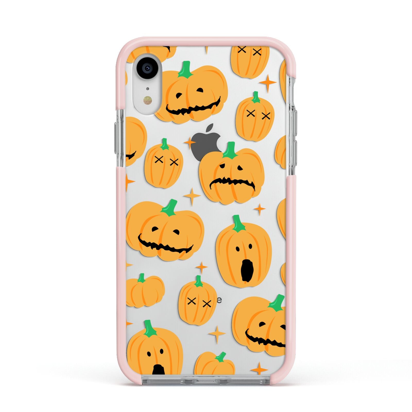 Jack O Lanterns with Transparent Background Apple iPhone XR Impact Case Pink Edge on Silver Phone