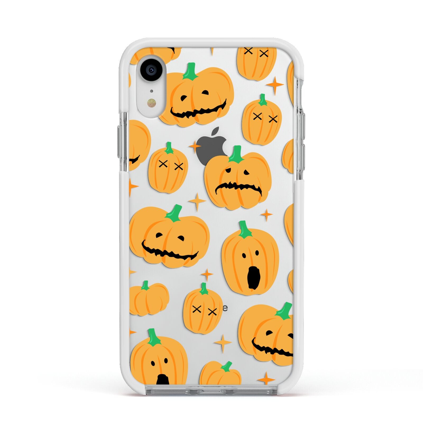 Jack O Lanterns with Transparent Background Apple iPhone XR Impact Case White Edge on Silver Phone