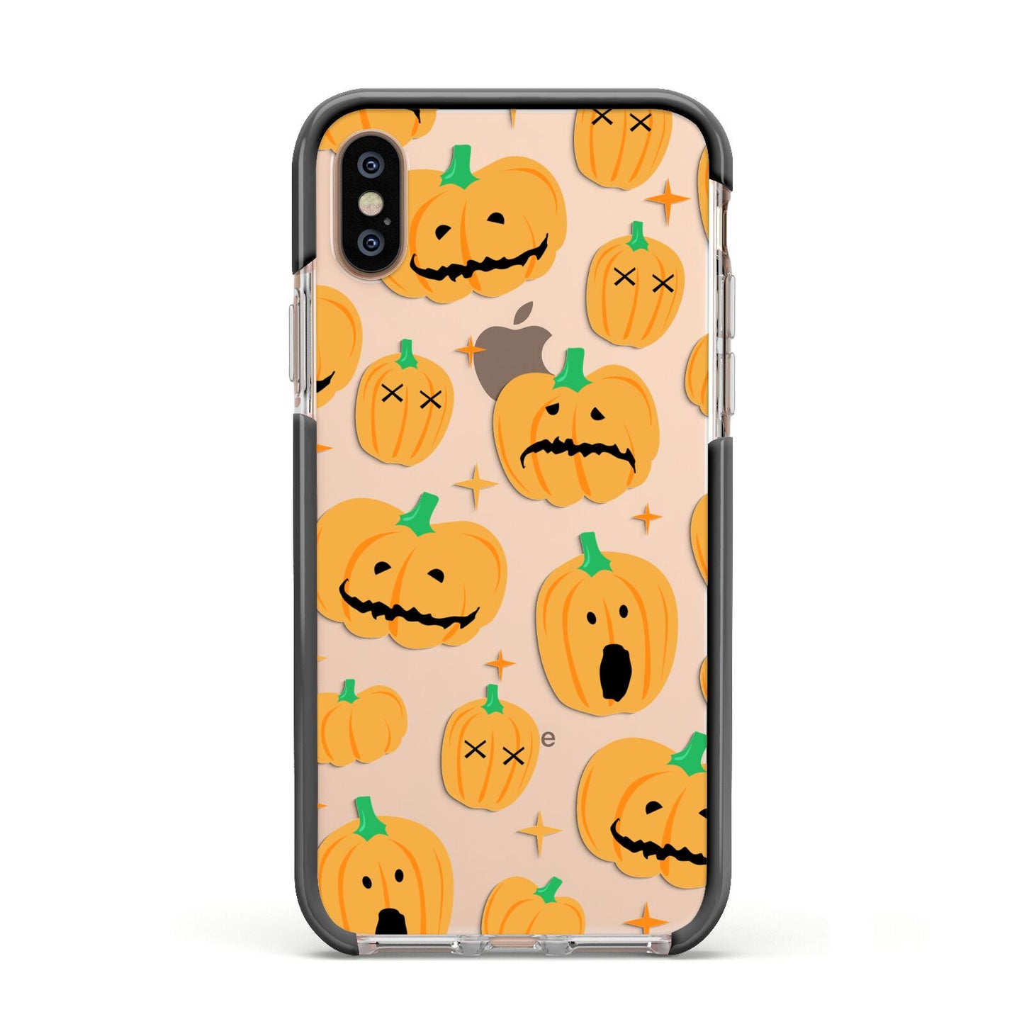 Jack O Lanterns with Transparent Background Apple iPhone Xs Impact Case Black Edge on Gold Phone