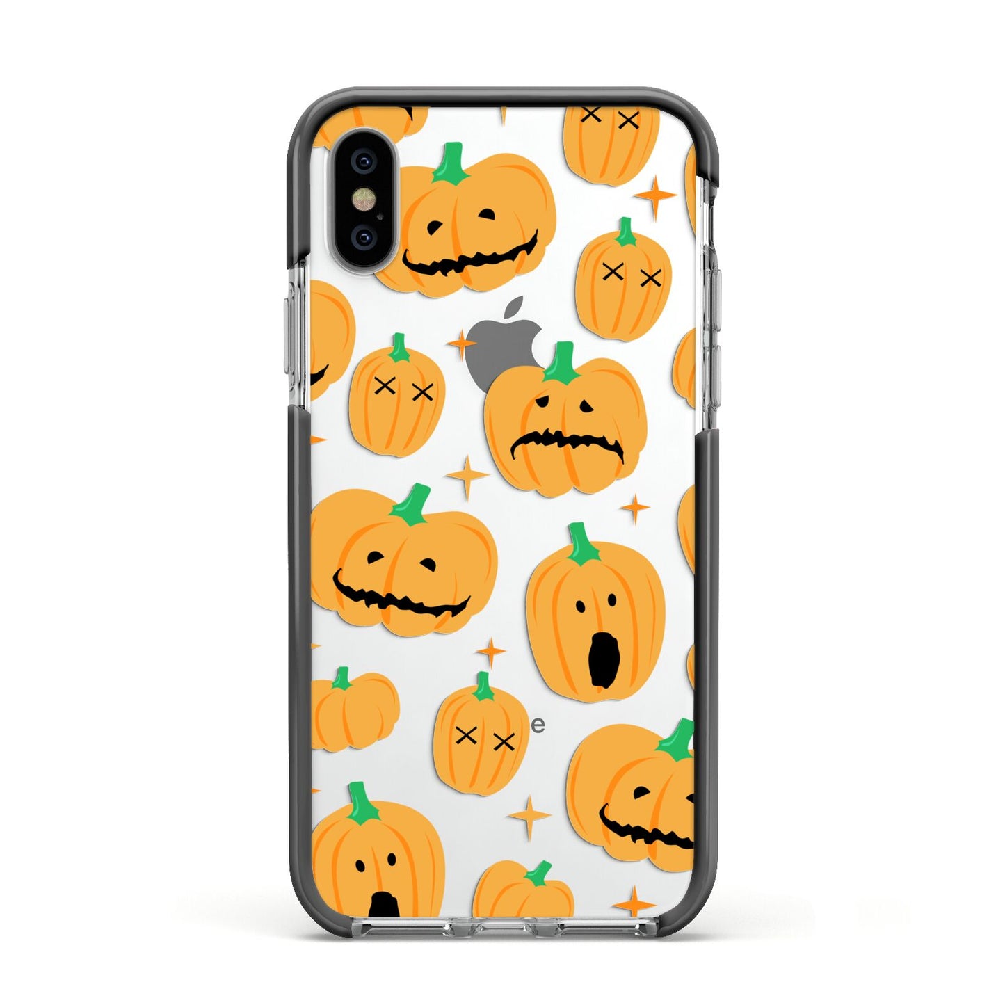 Jack O Lanterns with Transparent Background Apple iPhone Xs Impact Case Black Edge on Silver Phone