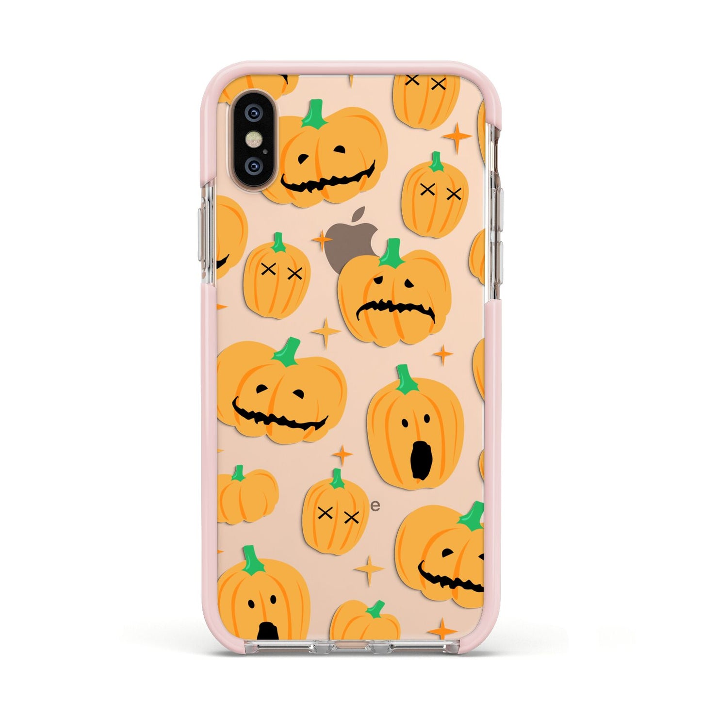 Jack O Lanterns with Transparent Background Apple iPhone Xs Impact Case Pink Edge on Gold Phone