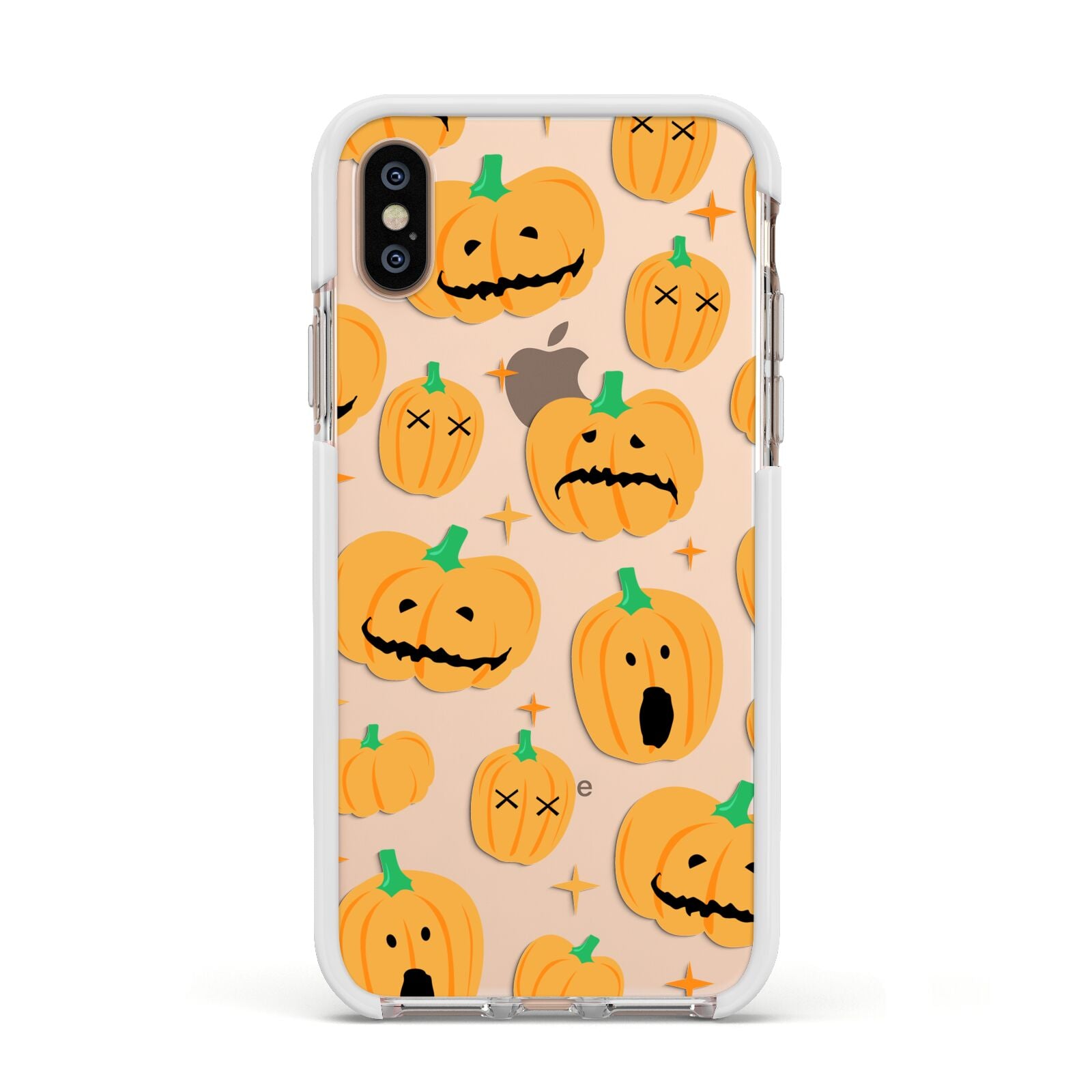 Jack O Lanterns with Transparent Background Apple iPhone Xs Impact Case White Edge on Gold Phone