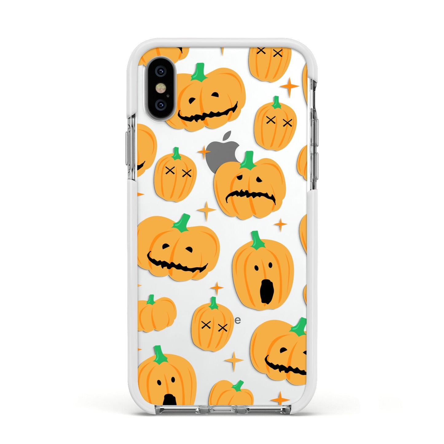 Jack O Lanterns with Transparent Background Apple iPhone Xs Impact Case White Edge on Silver Phone