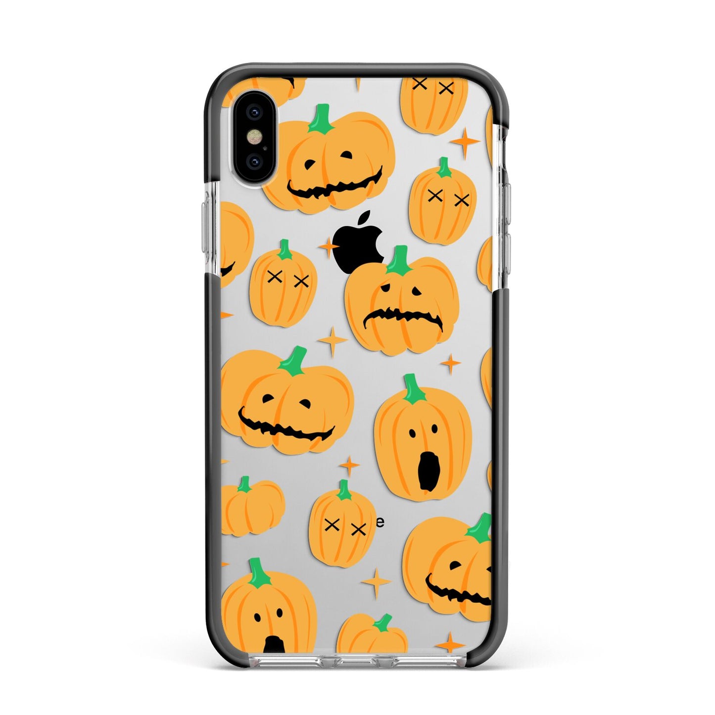 Jack O Lanterns with Transparent Background Apple iPhone Xs Max Impact Case Black Edge on Silver Phone