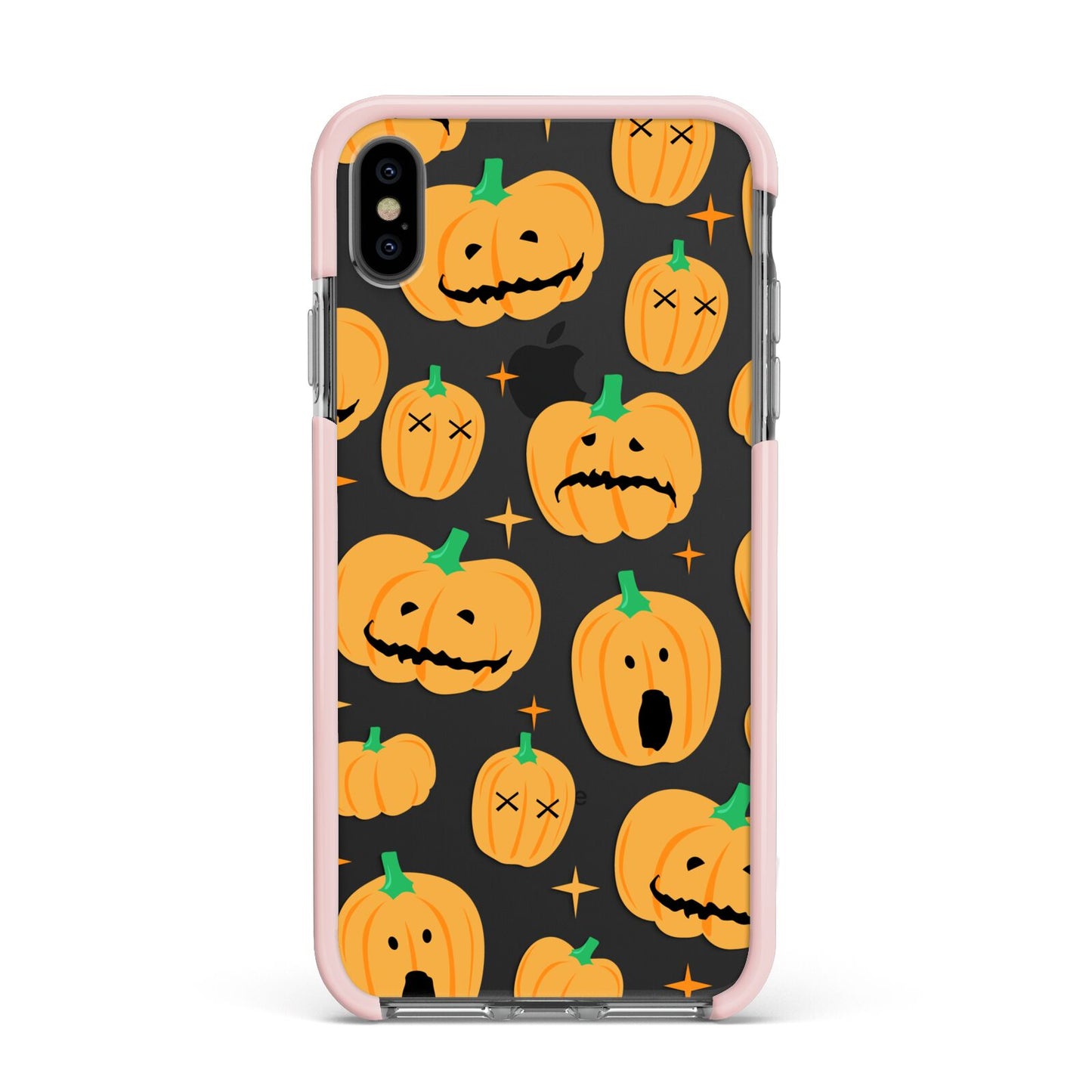 Jack O Lanterns with Transparent Background Apple iPhone Xs Max Impact Case Pink Edge on Black Phone