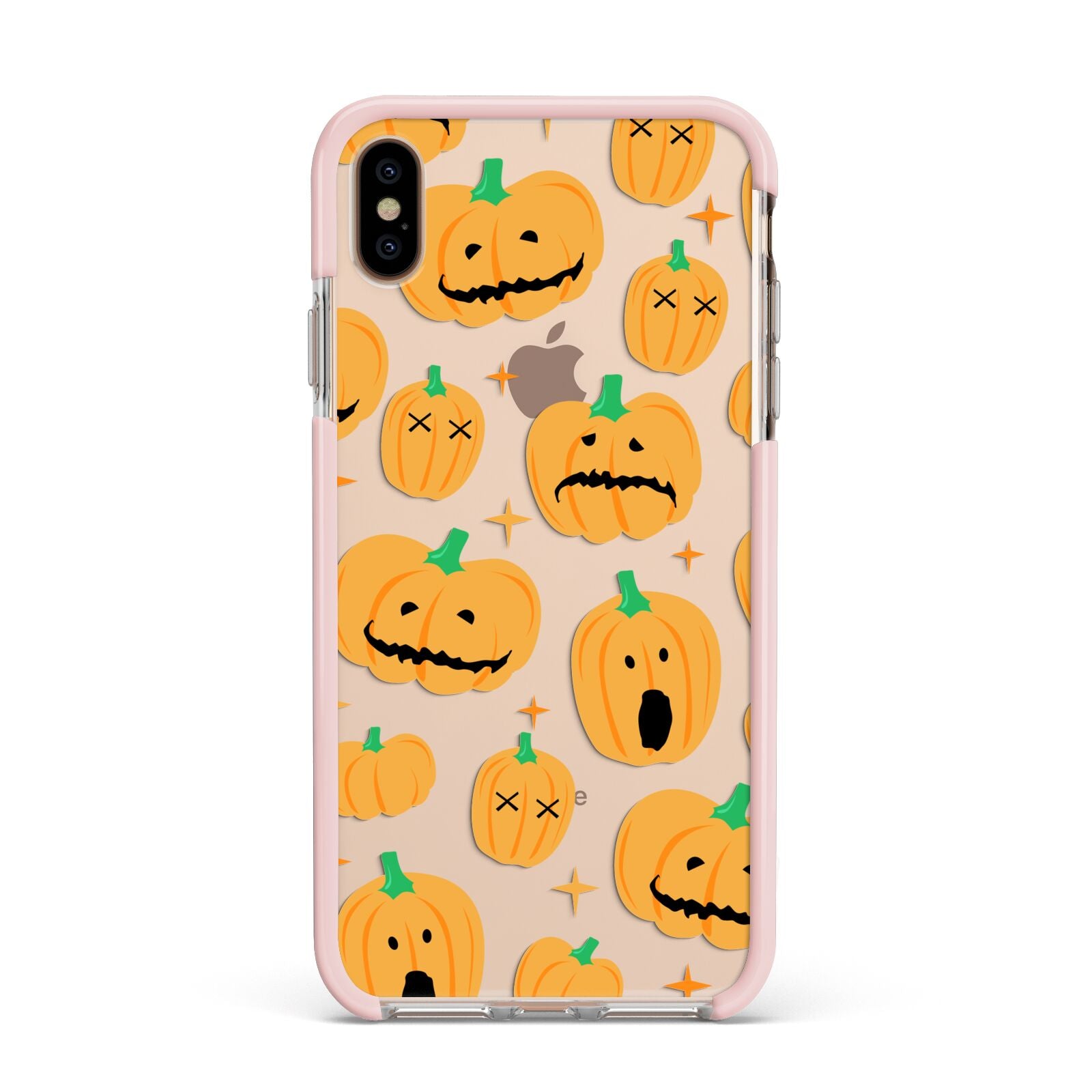 Jack O Lanterns with Transparent Background Apple iPhone Xs Max Impact Case Pink Edge on Gold Phone