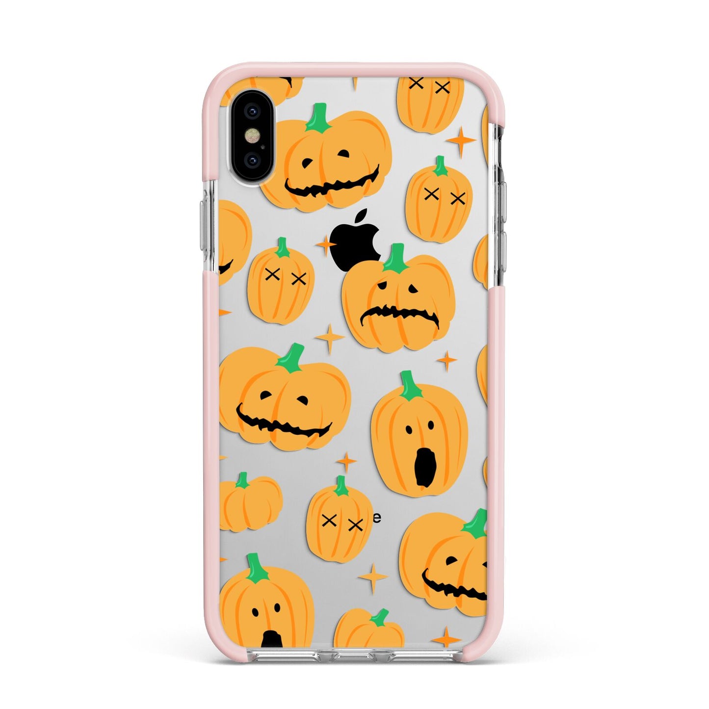 Jack O Lanterns with Transparent Background Apple iPhone Xs Max Impact Case Pink Edge on Silver Phone