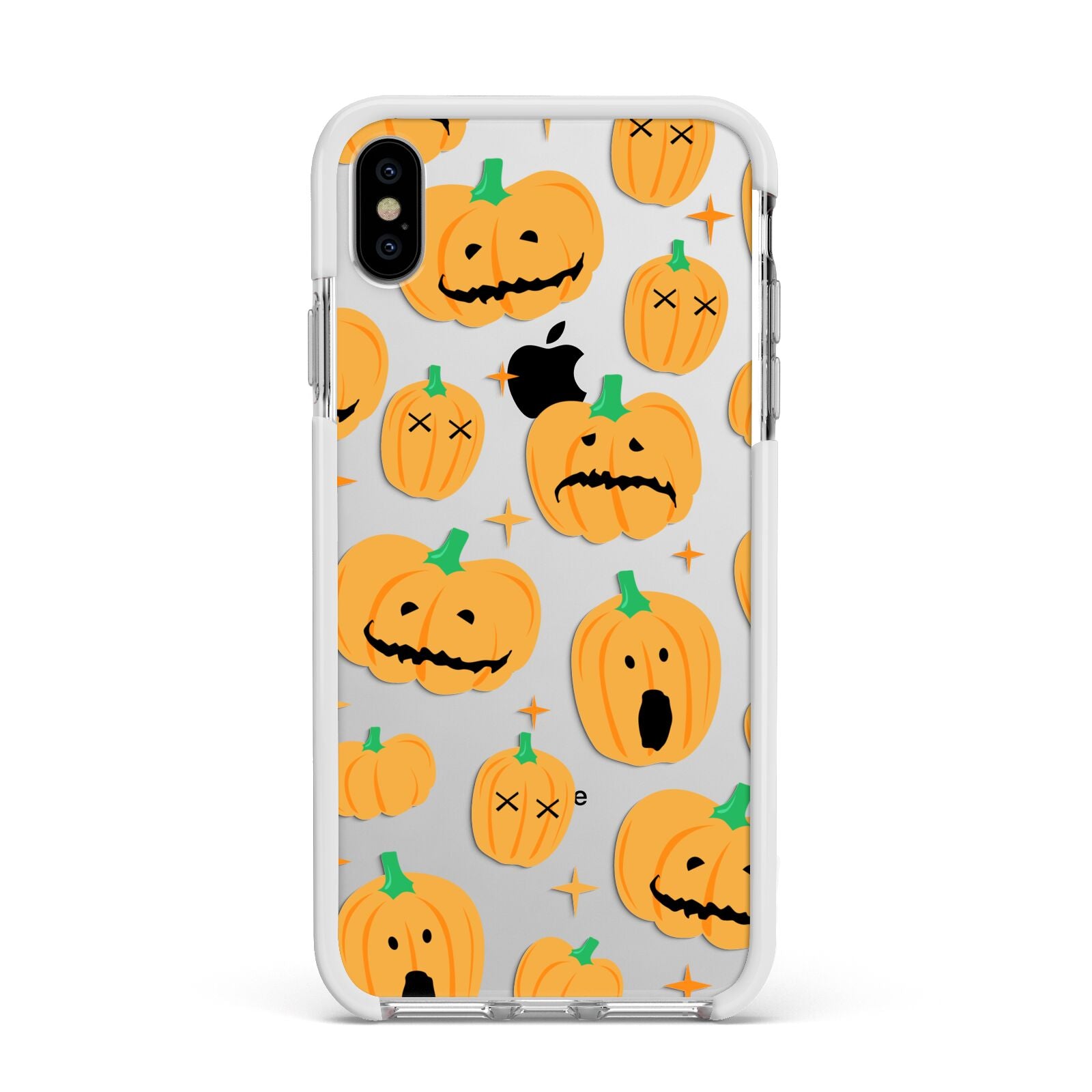 Jack O Lanterns with Transparent Background Apple iPhone Xs Max Impact Case White Edge on Silver Phone