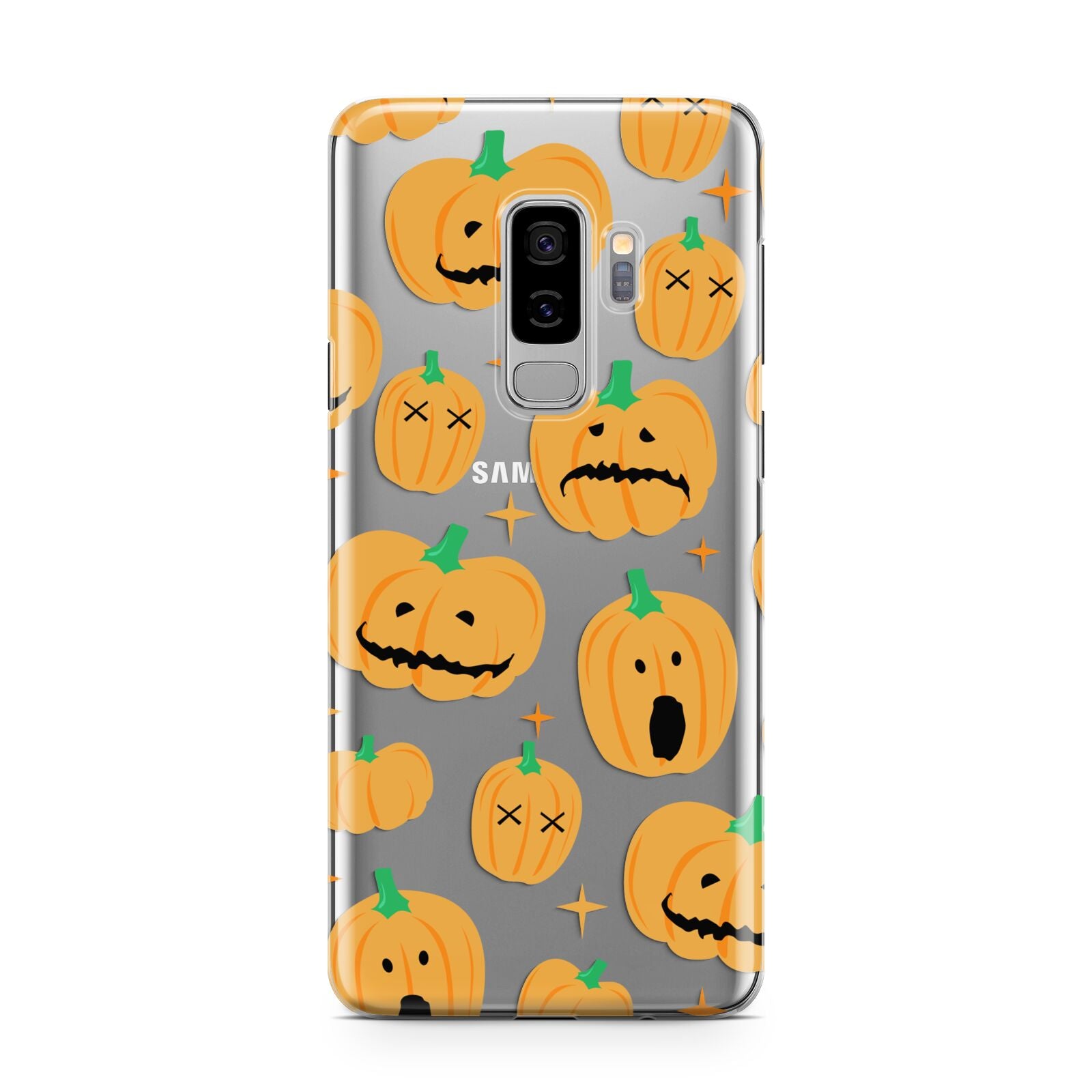 Jack O Lanterns with Transparent Background Samsung Galaxy S9 Plus Case on Silver phone