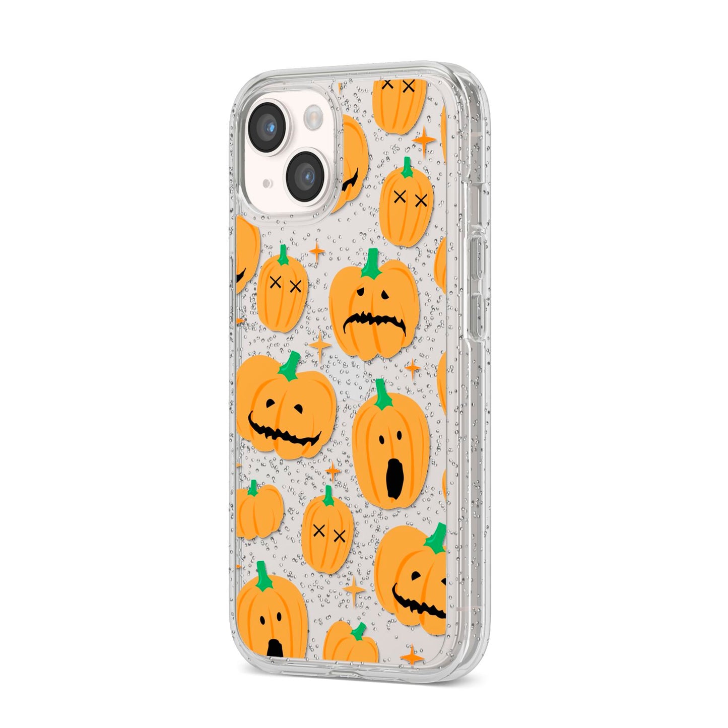 Jack O Lanterns with Transparent Background iPhone 14 Glitter Tough Case Starlight Angled Image