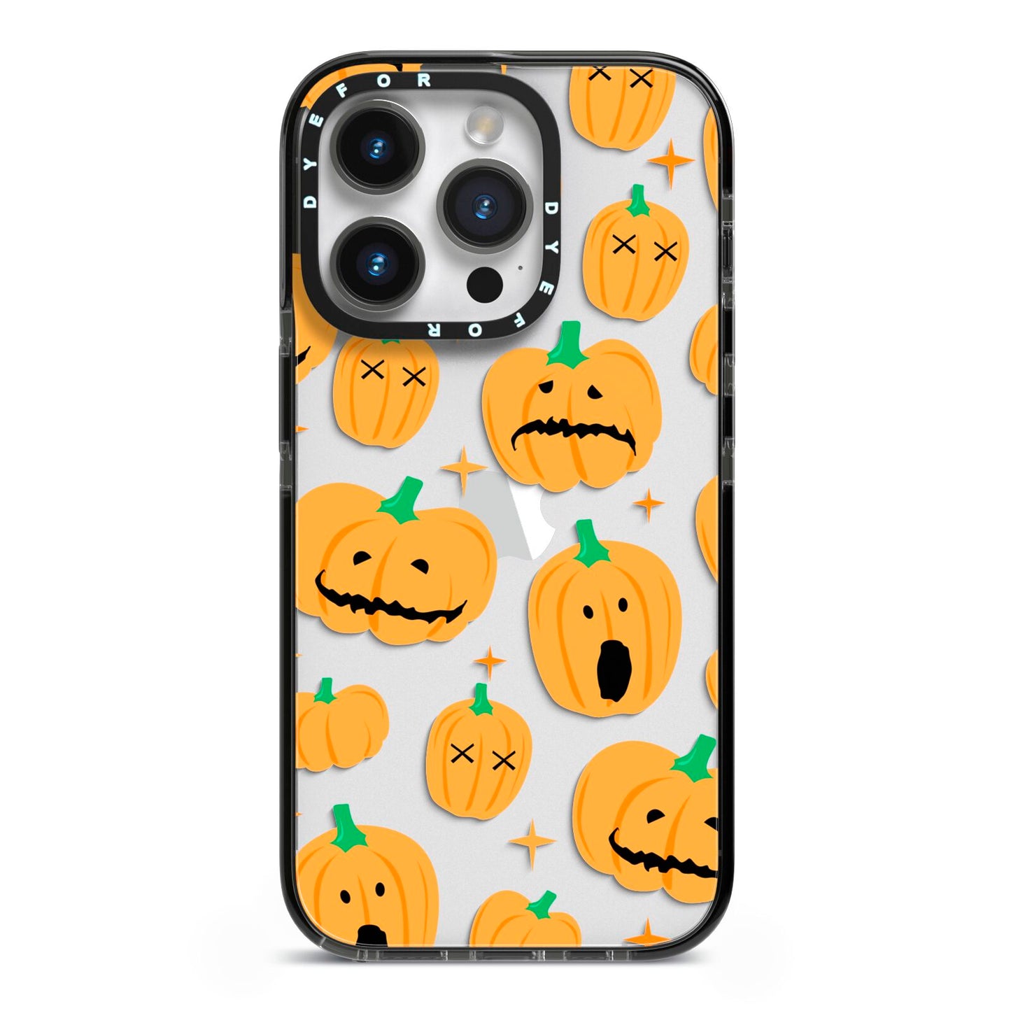 Jack O Lanterns with Transparent Background iPhone 14 Pro Black Impact Case on Silver phone