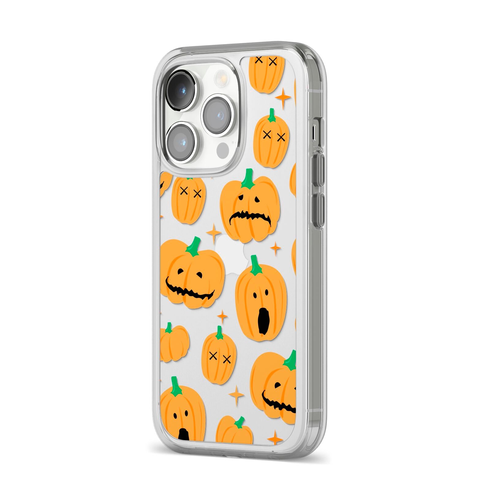 Jack O Lanterns with Transparent Background iPhone 14 Pro Clear Tough Case Silver Angled Image