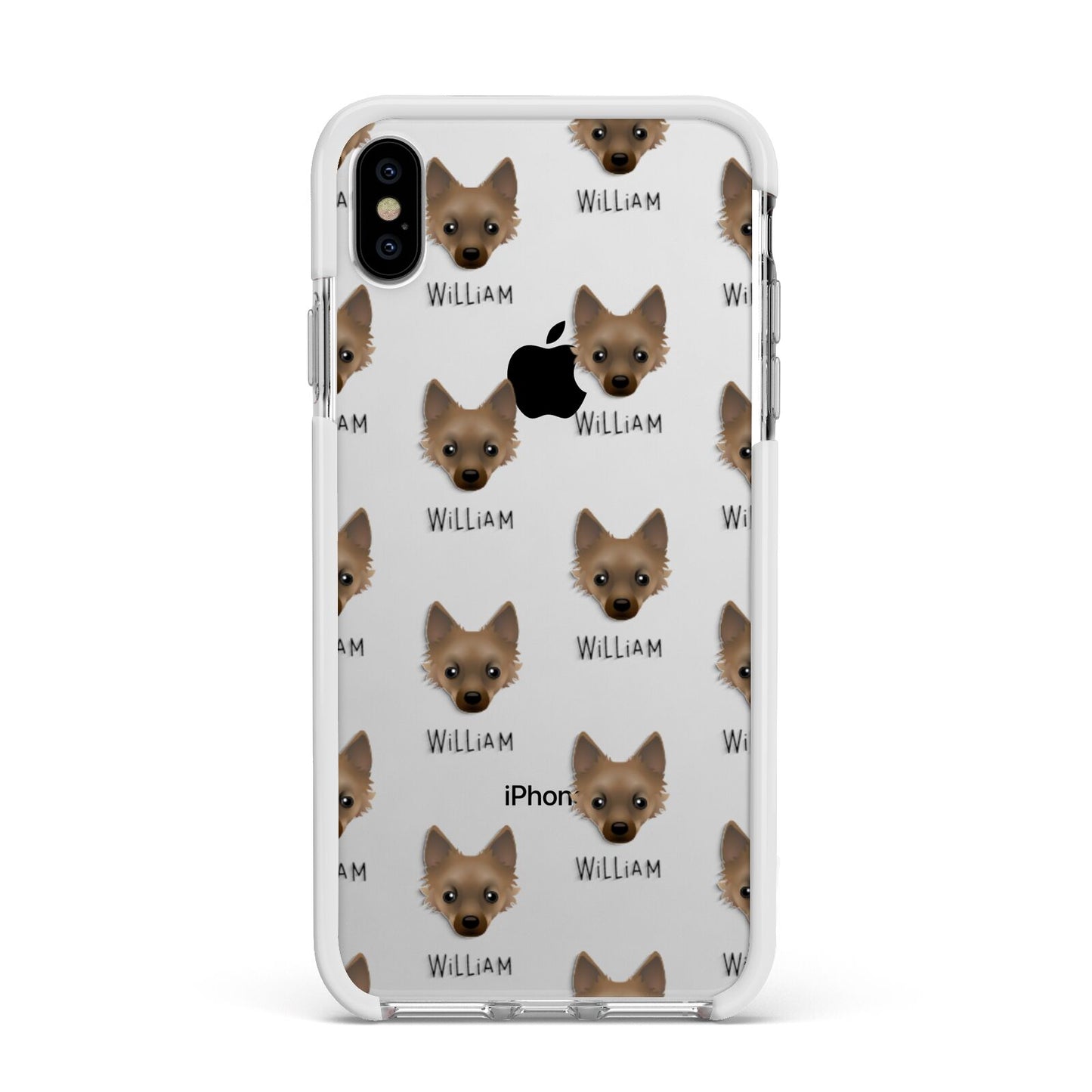 Jackahuahua Icon with Name Apple iPhone Xs Max Impact Case White Edge on Silver Phone