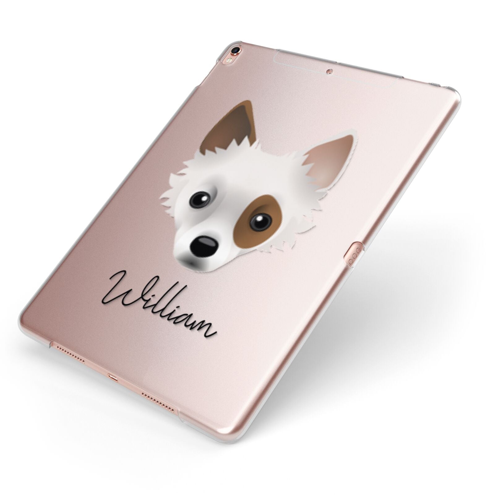 Jackahuahua Personalised Apple iPad Case on Rose Gold iPad Side View