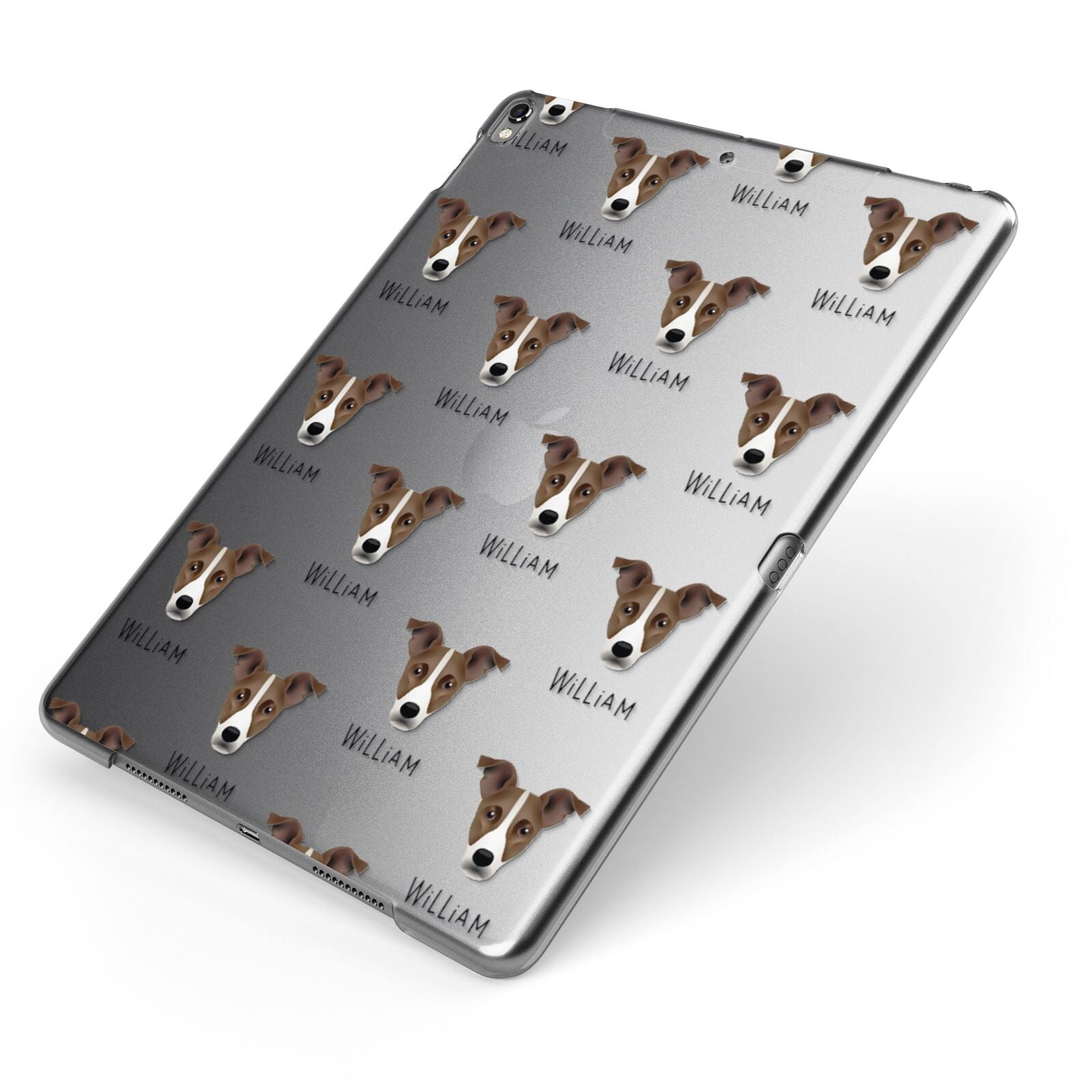 Jackshund Icon with Name Apple iPad Case on Grey iPad Side View