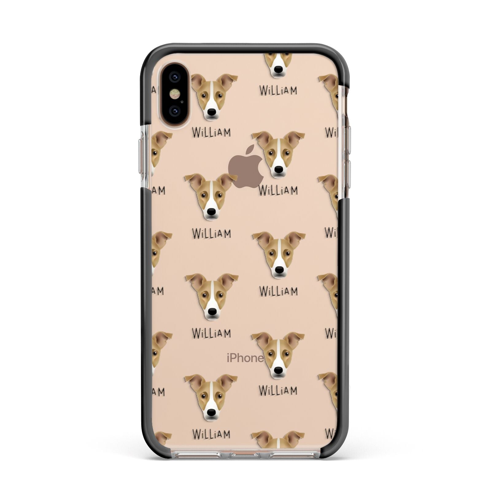 Jackshund Icon with Name Apple iPhone Xs Max Impact Case Black Edge on Gold Phone