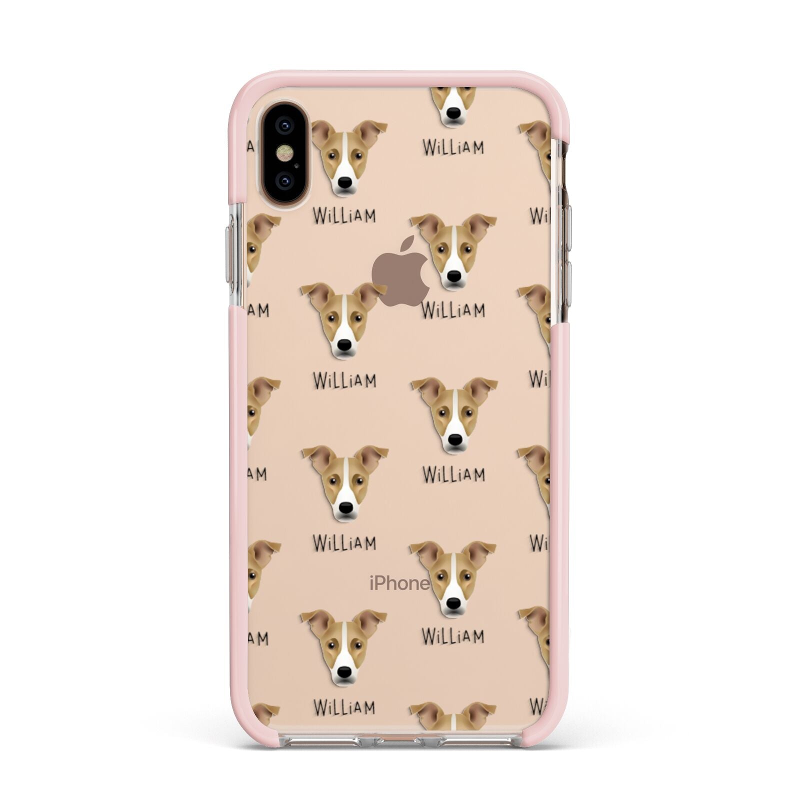 Jackshund Icon with Name Apple iPhone Xs Max Impact Case Pink Edge on Gold Phone