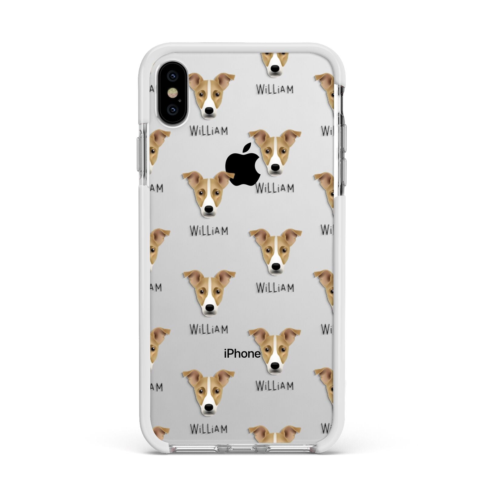 Jackshund Icon with Name Apple iPhone Xs Max Impact Case White Edge on Silver Phone