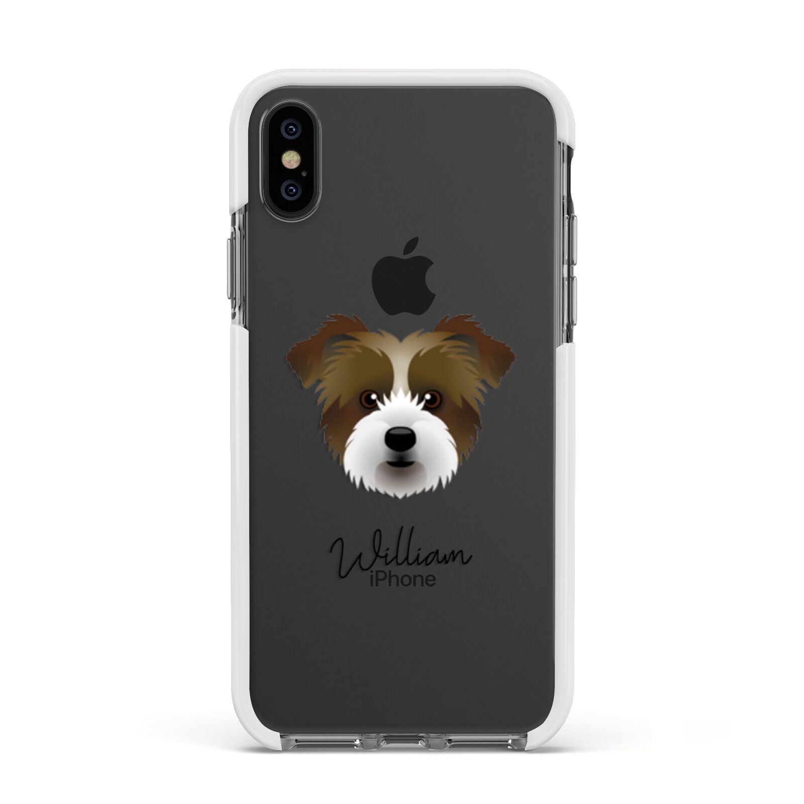 Jacktzu Personalised Apple iPhone Xs Impact Case White Edge on Black Phone