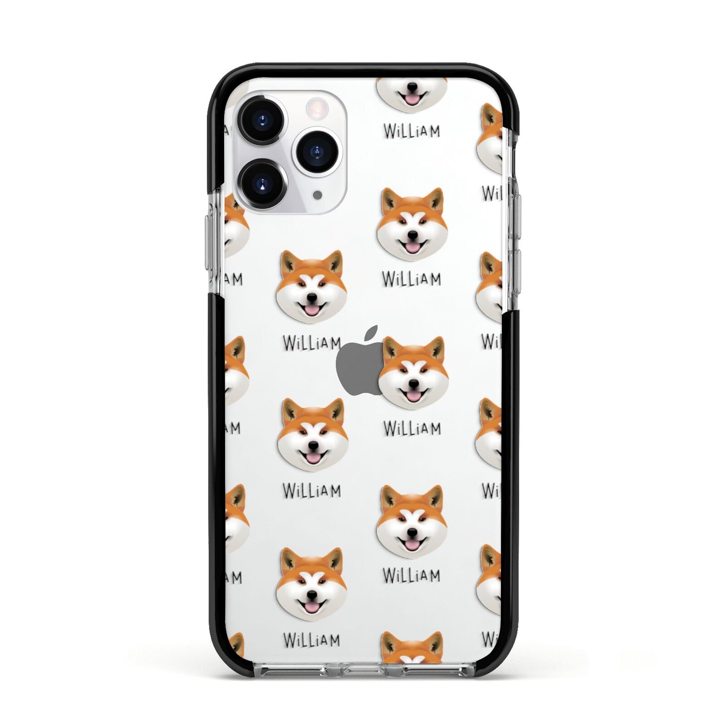 Japanese Akita Icon with Name Apple iPhone 11 Pro in Silver with Black Impact Case