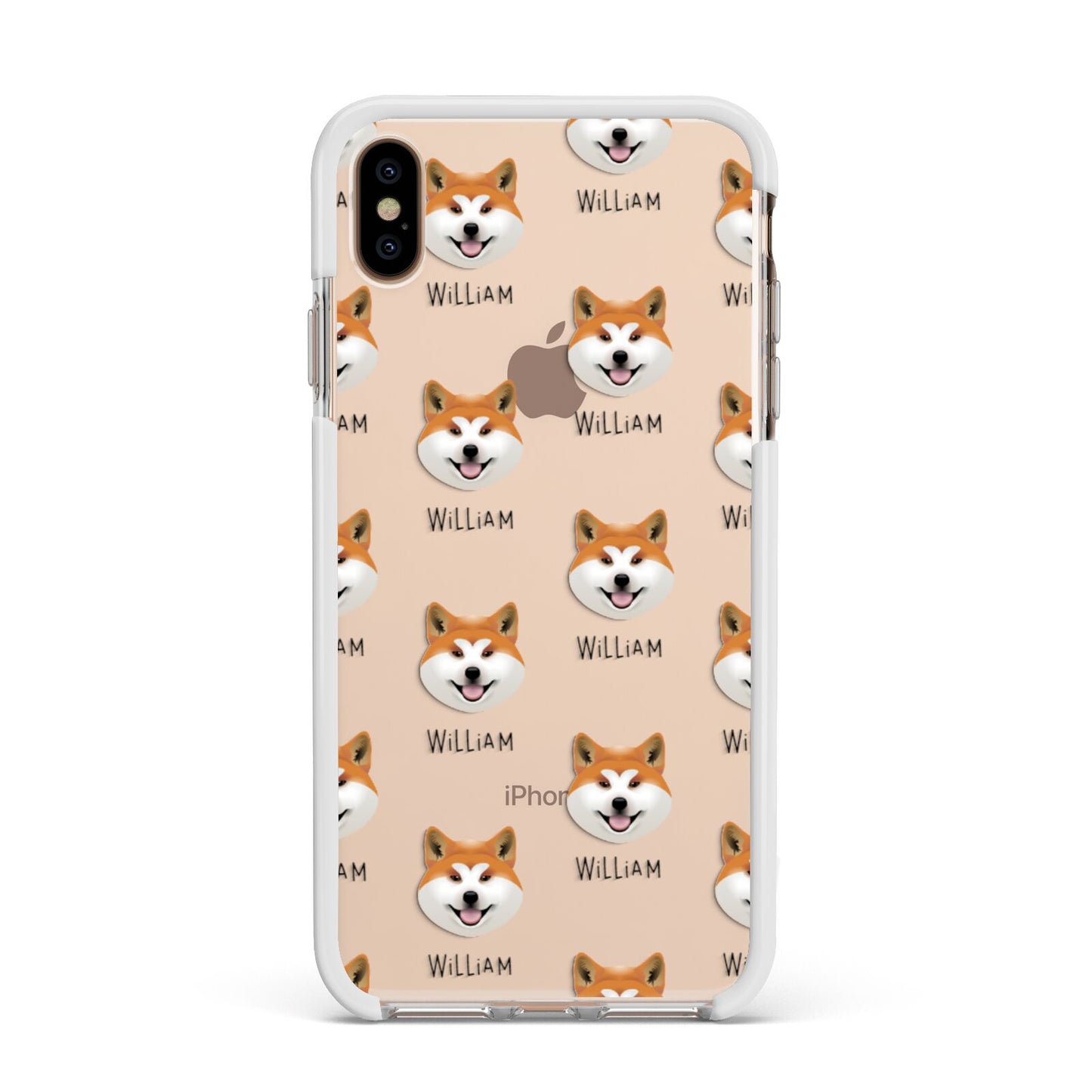 Japanese Akita Icon with Name Apple iPhone Xs Max Impact Case White Edge on Gold Phone